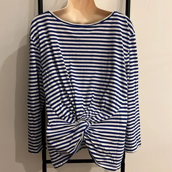 J. Crew Striped Top Blue White Knot Twist in Back Cotton Women Size XL - Picture 3 of 7